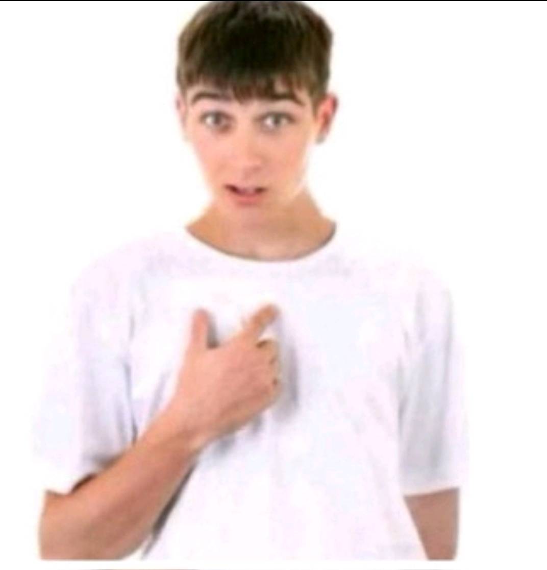 Guy pointing at himself, shock expression